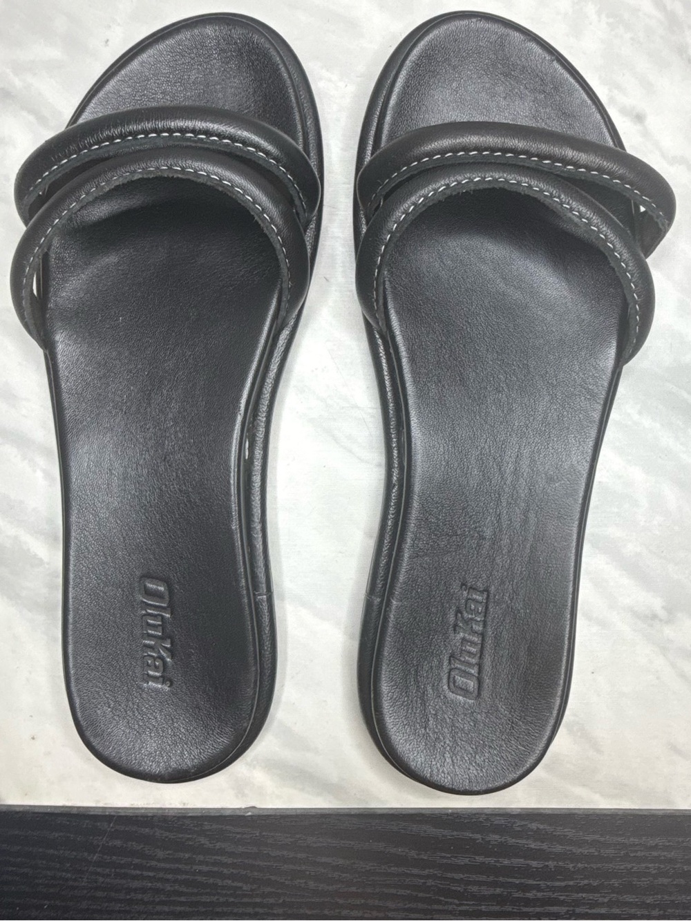 OluKai Women's Black Double-Strap Slide Sandals